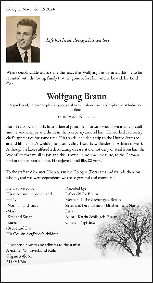 Esquela de Wolfgang Braun