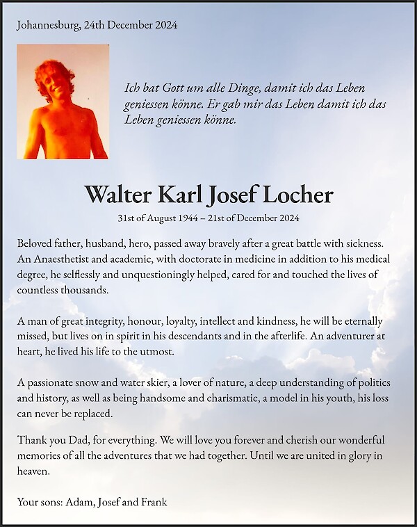 Obituary of Walter Karl Josef Locher
