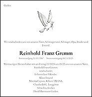 Obituary Reinhold Franz Gremm, Gie&szlig;en