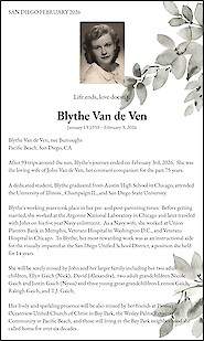 Obituary Blythe Van de Ven, SAN DIEGO